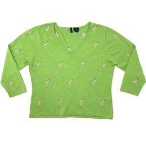 ETOILE Tropical Christmas Top Flamingos With Santa Hats‎ 3/4 Sleeve Womens Lg